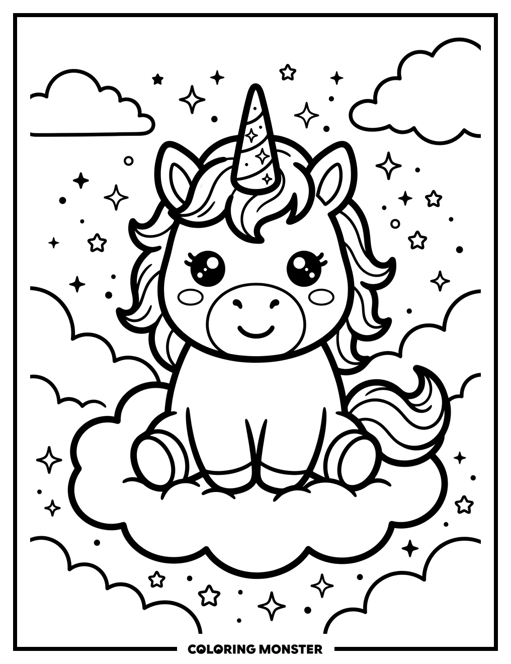 Cute Unicorn Among the Clouds