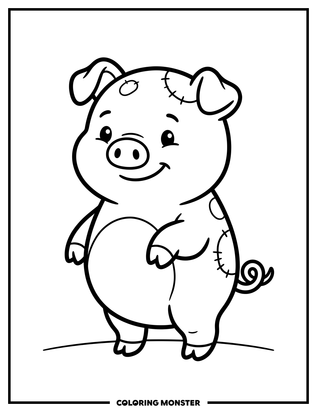 Cute Zompiggy Character Standing Coloring Page