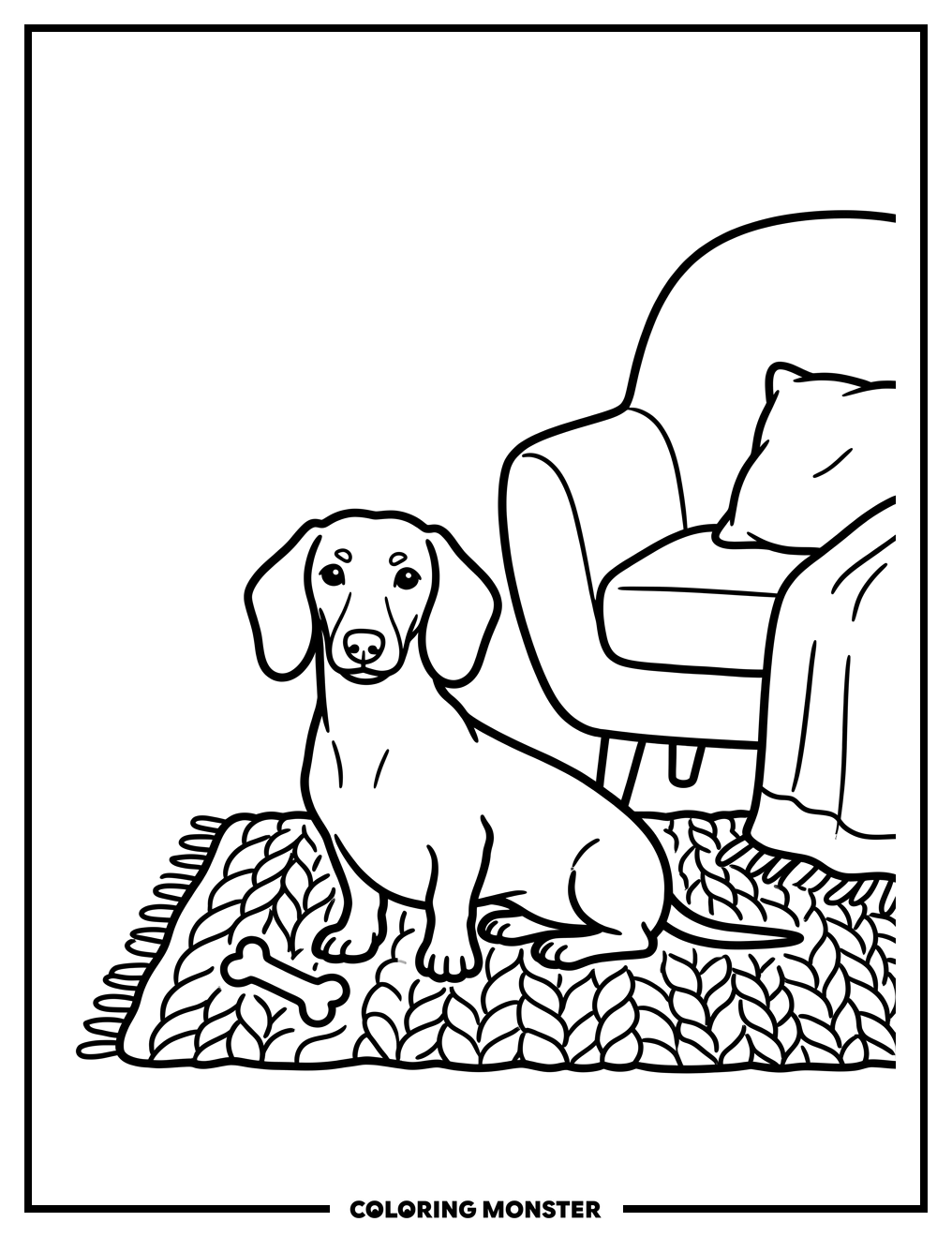 Dachshund Dog by Armchair Coloring Page