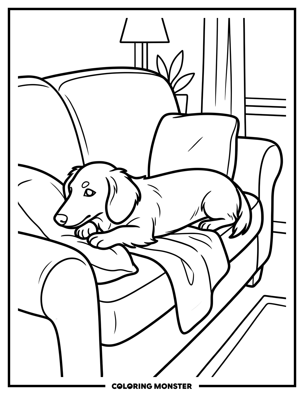 Dachshund Lounging on Sofa Coloring Page