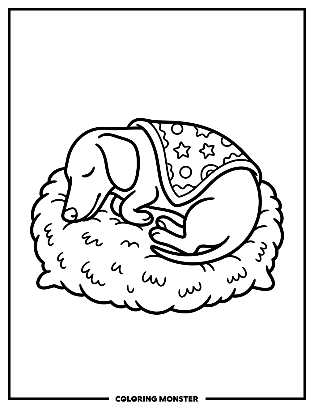 Dachshund Sleeping on Pillow Coloring Page