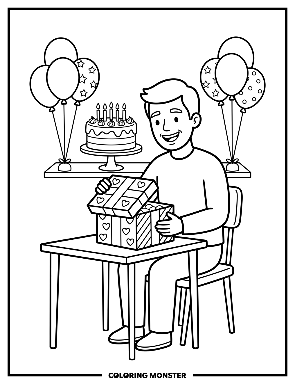 Dad Opening Birthday Gift Coloring Page