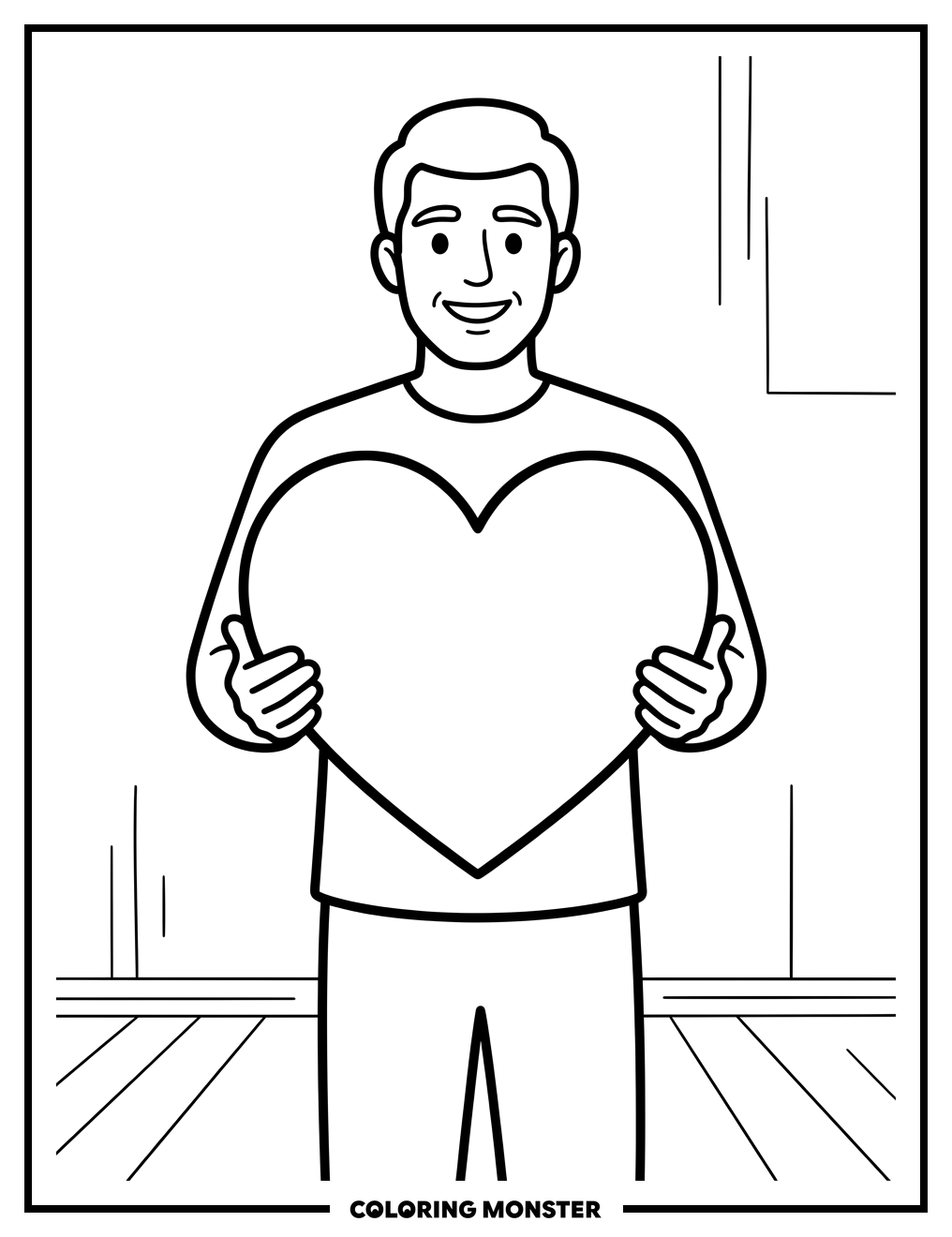 Dad Presents a Big Heart Coloring Page