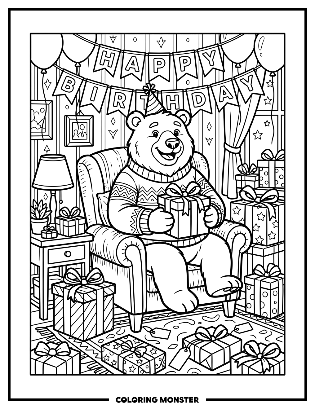 Daddy Bear's Birthday Surprise Coloring Page