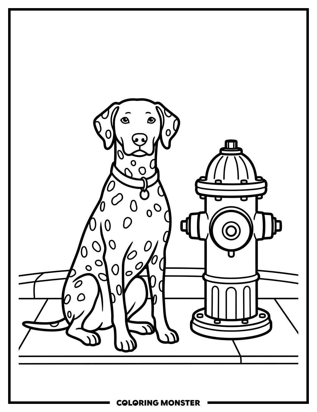 Dalmatian And Fire Hydrant Coloring Page