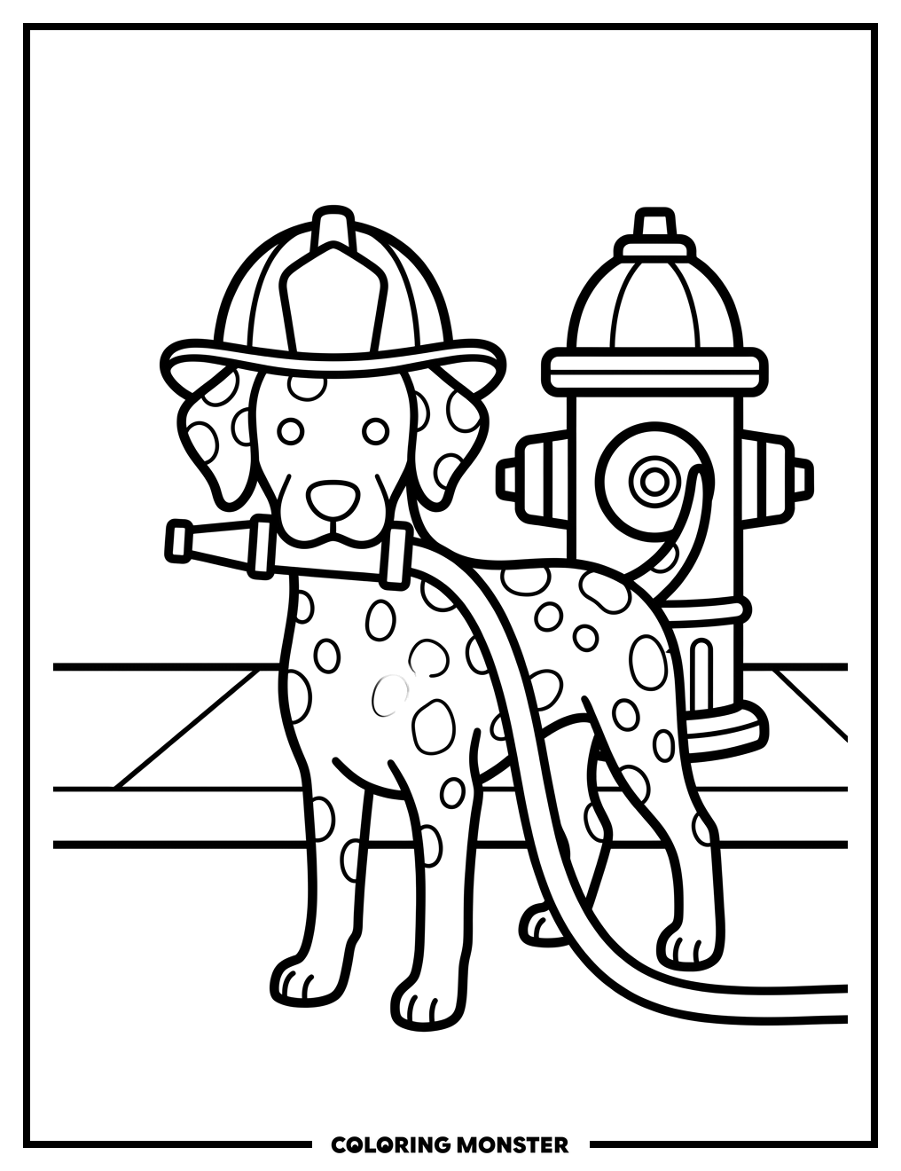 Dalmatian Firefighter Dog With Hose Coloring Page