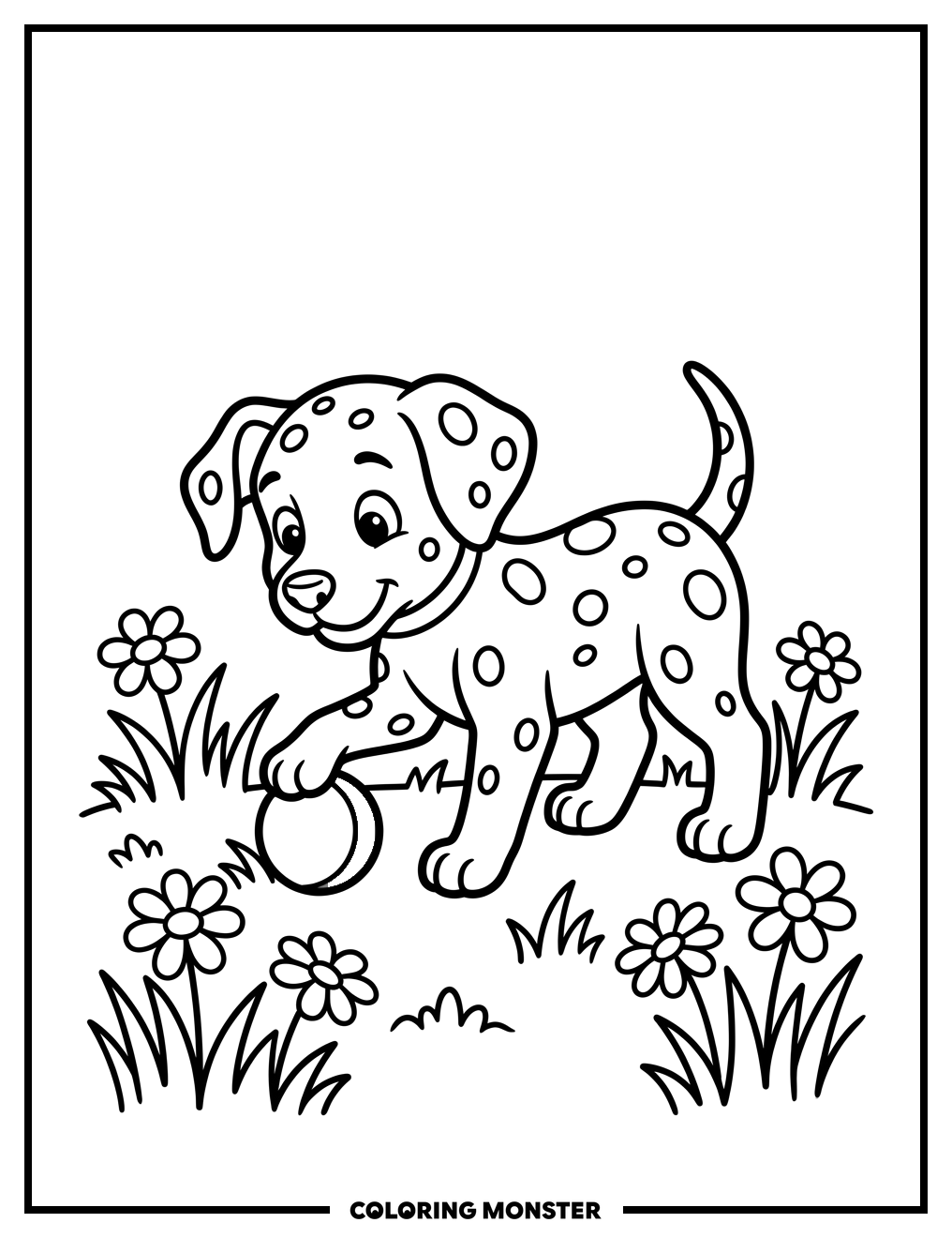 Dalmatian Puppy Plays With Ball Coloring Page