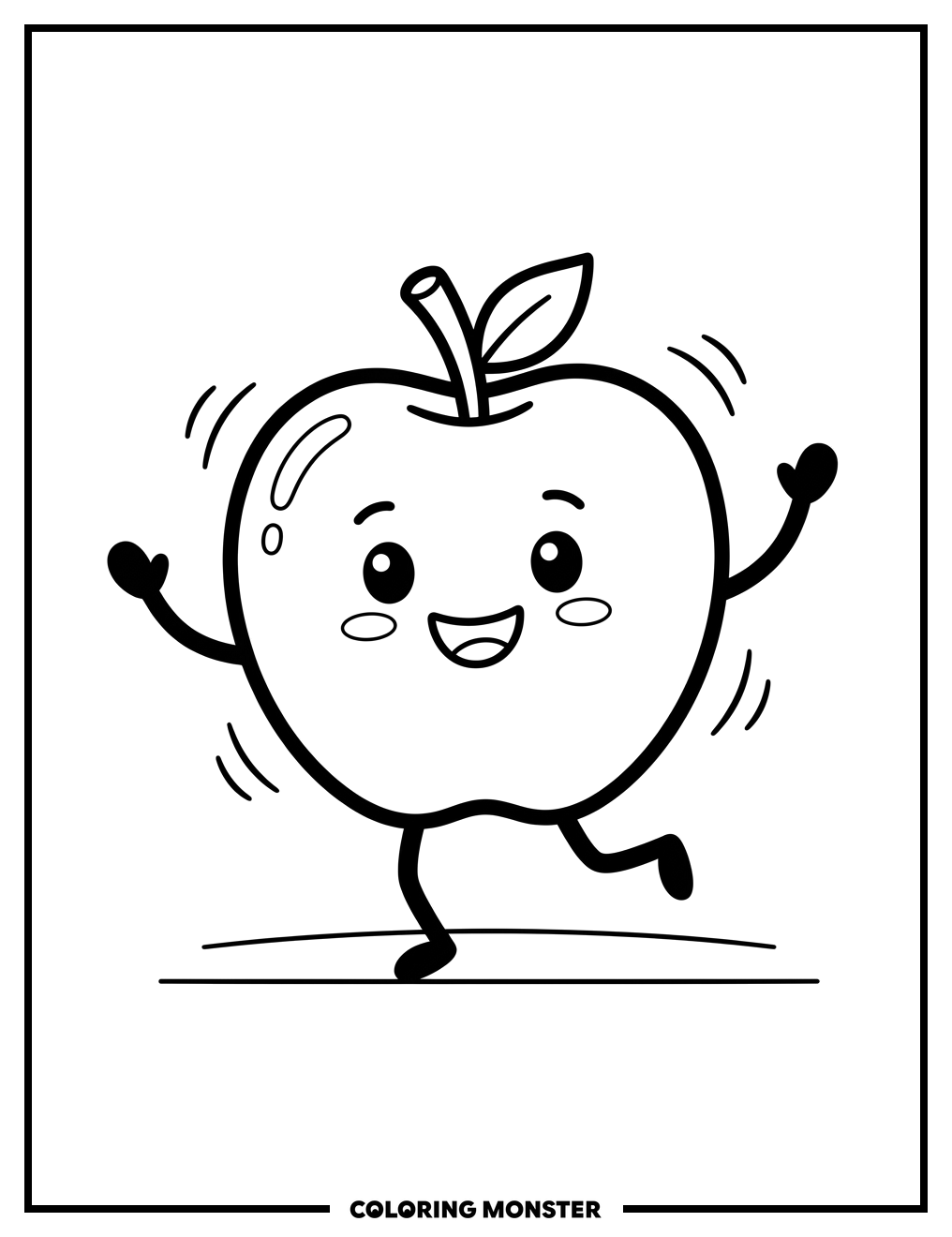 Dancing Apple Character Coloring Page
