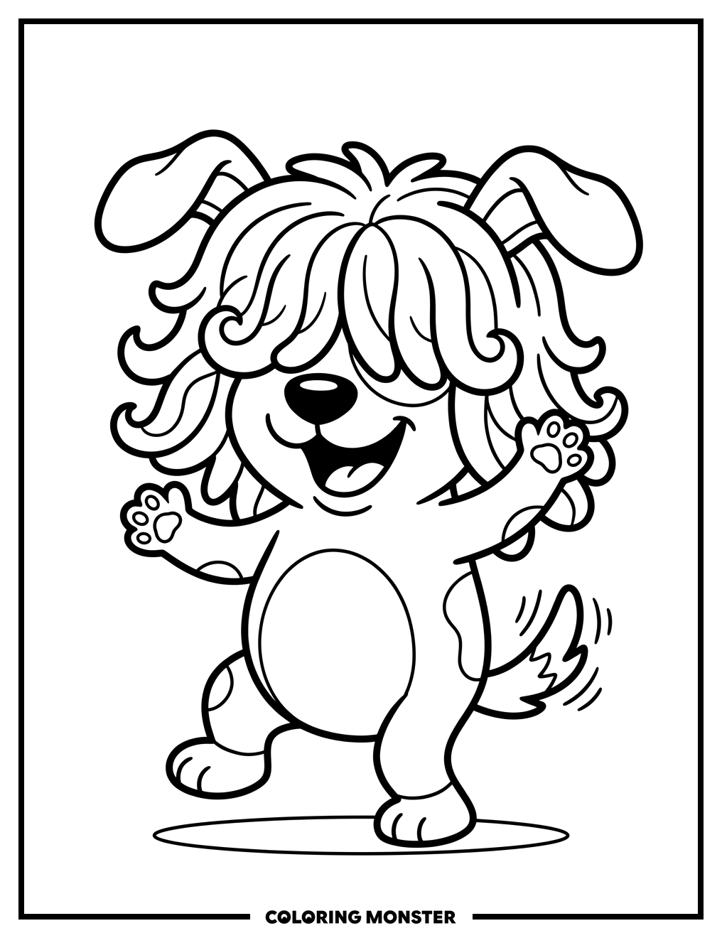 Dancing Dog in Wig Coloring Page