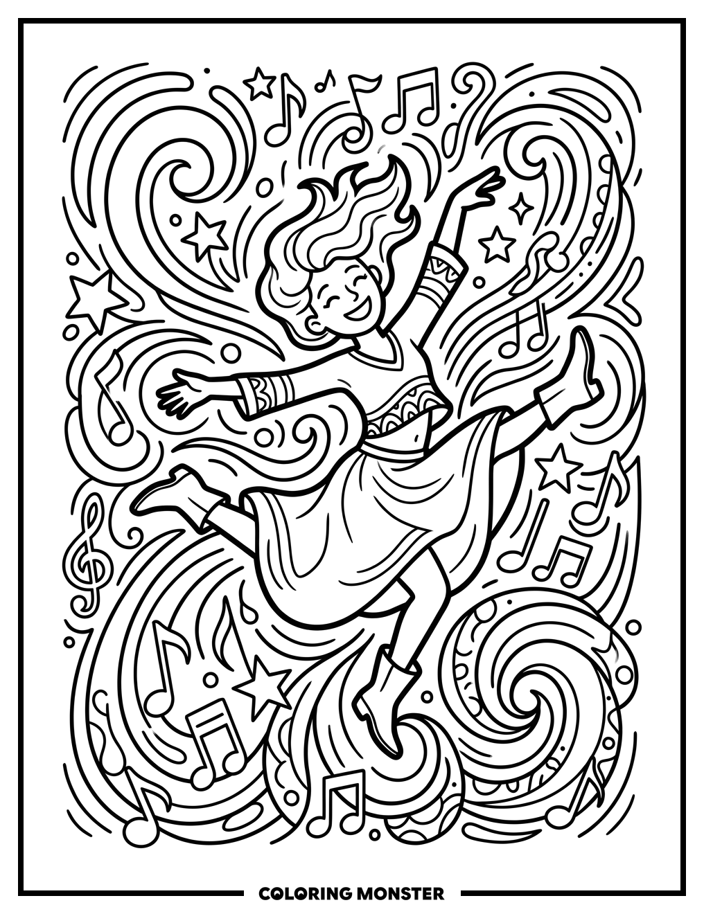 Dancing Figure With Musical Notes Coloring Page