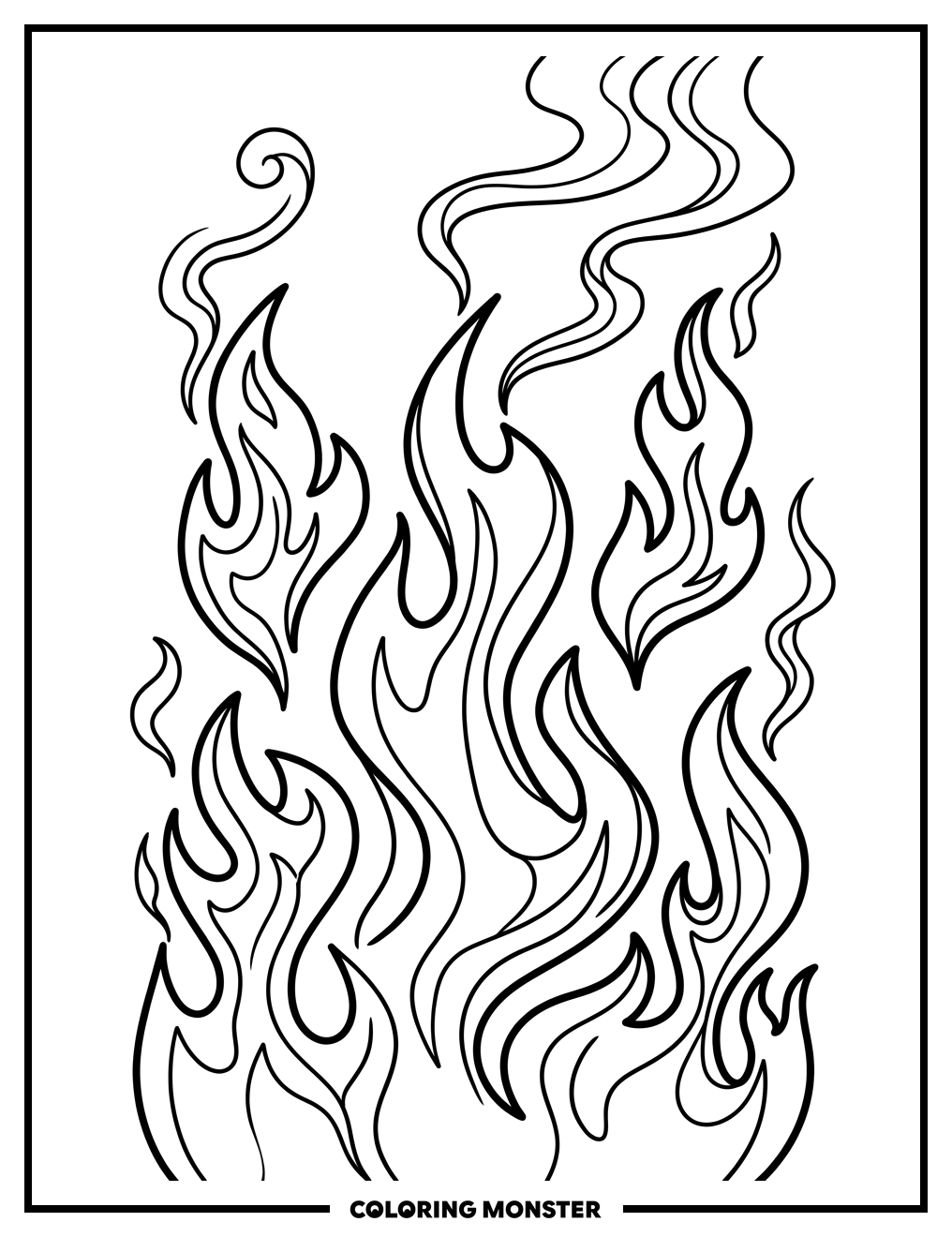 Dancing Flames Against Dark Background Coloring Page