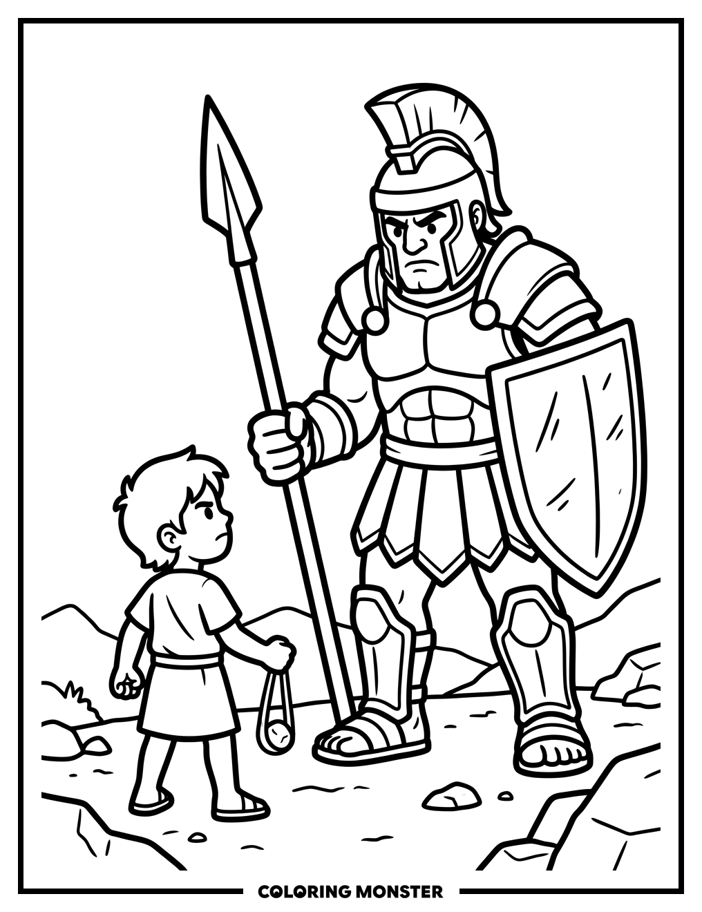 David and Goliath Facing Off Coloring Page