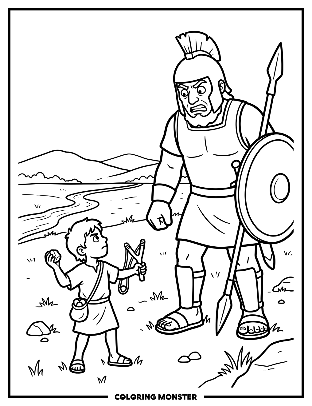David and Goliath in the Field Coloring Page