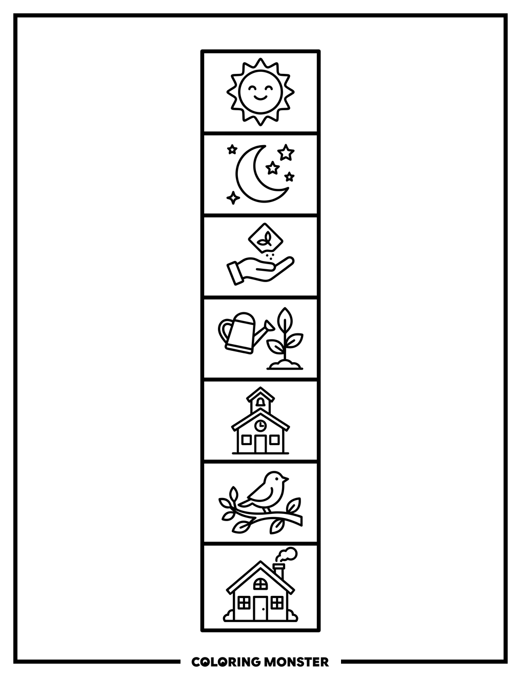 Days of the Week Grid Coloring Page