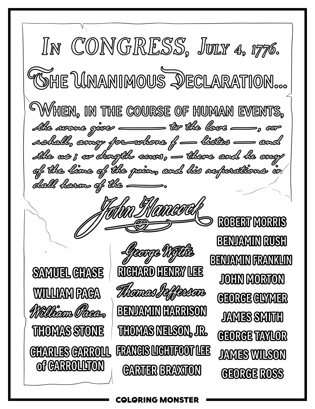 Declaration of Independence Parchment Coloring Page