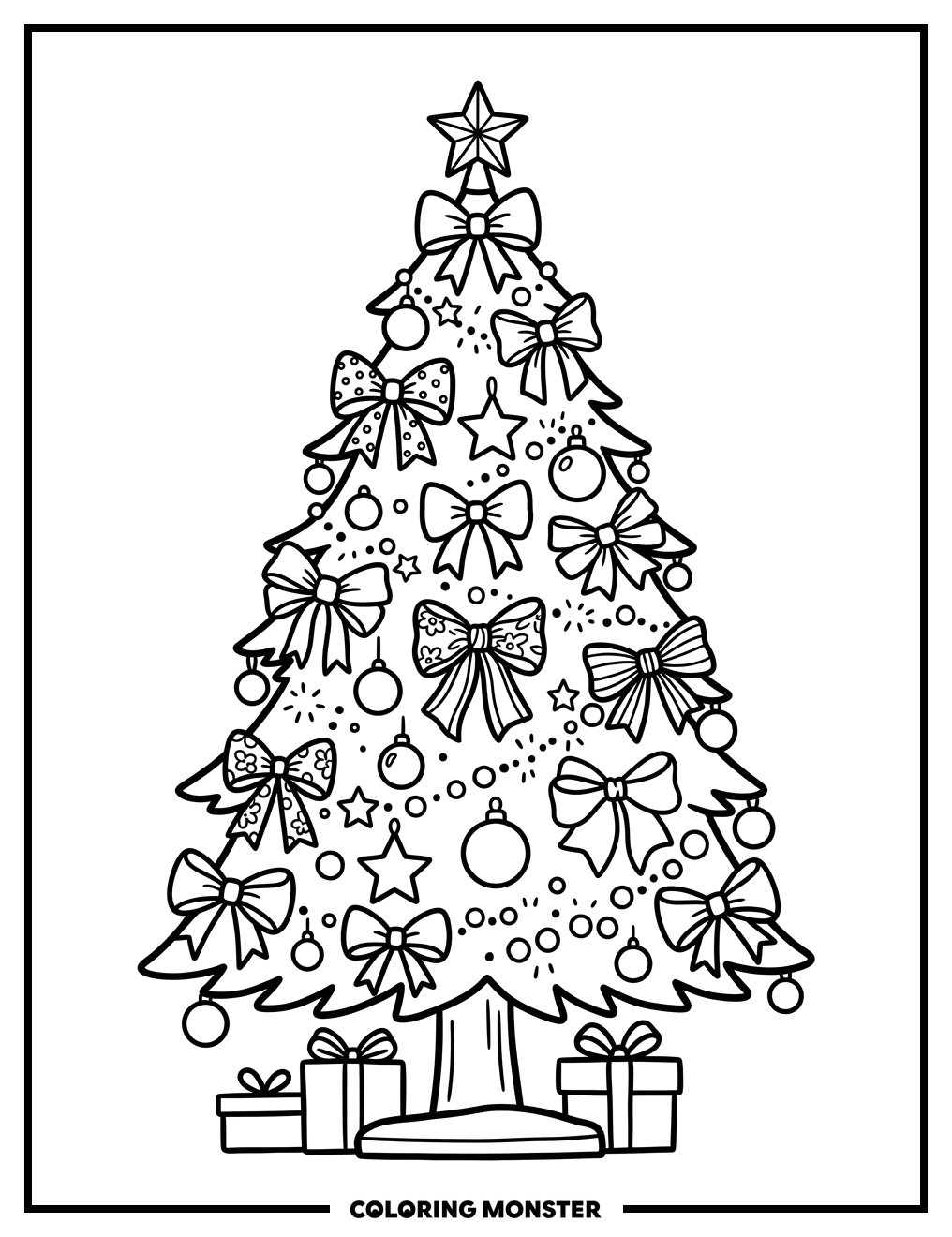 Decorated Christmas Tree with Lights Coloring Page