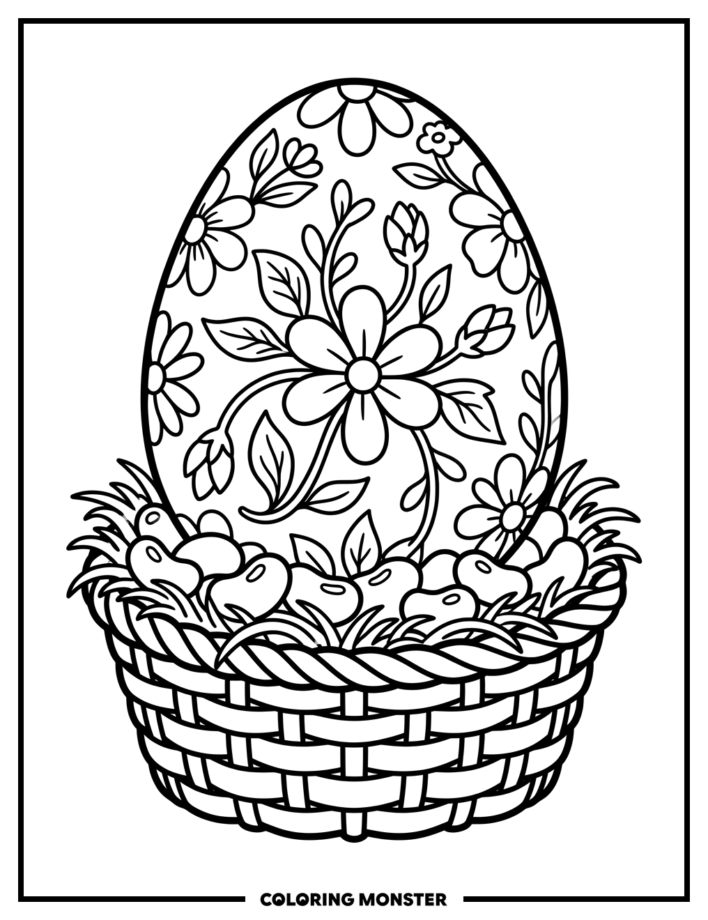 Decorated Easter Egg in Basket Coloring Page