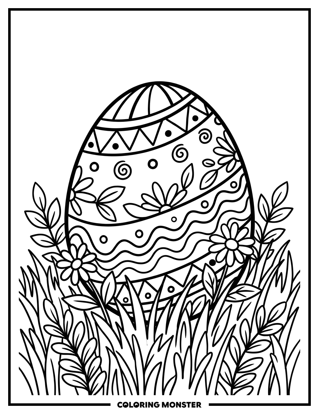 Decorated Easter Egg In Grass Coloring Page