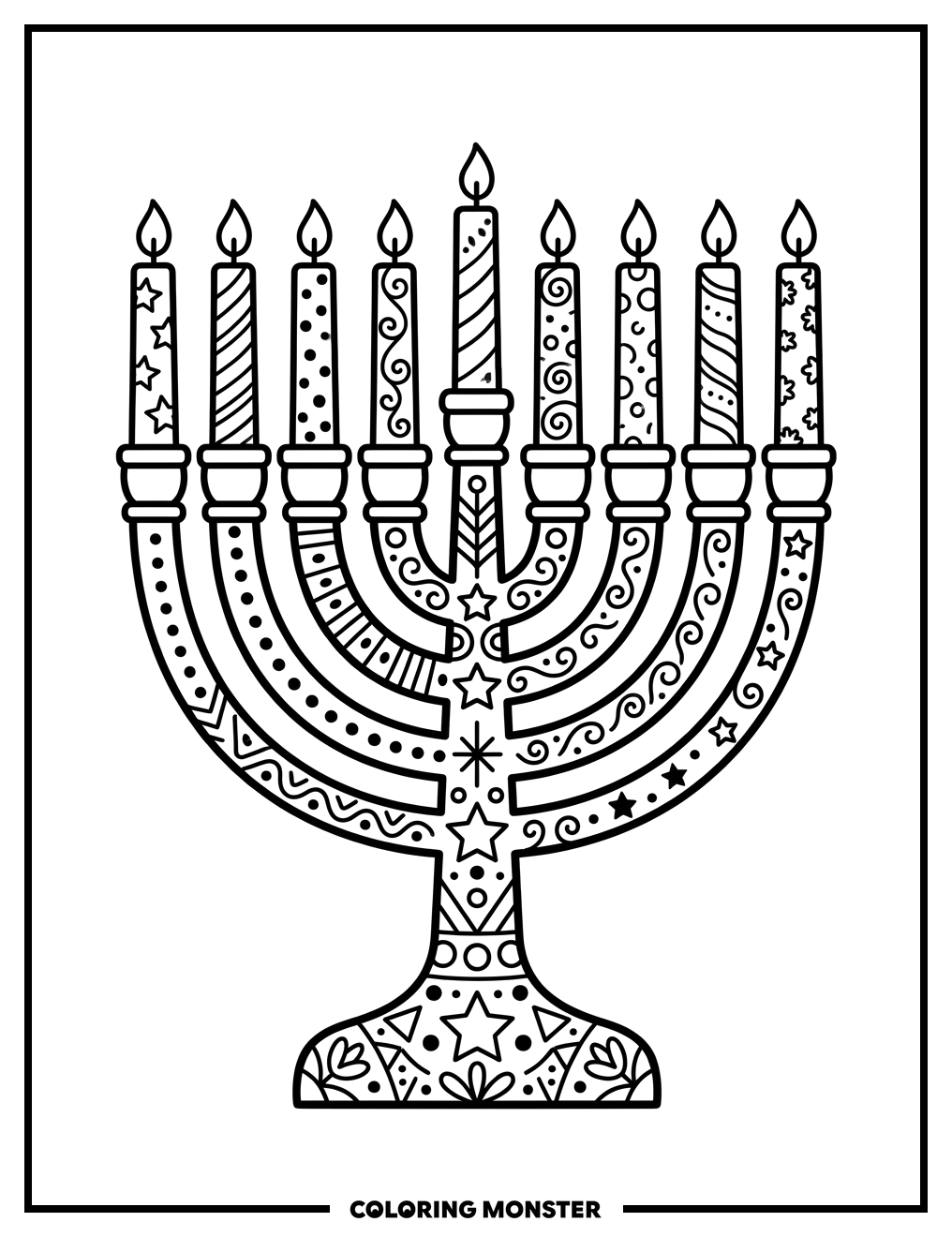 Decorated Menorah Coloring Page