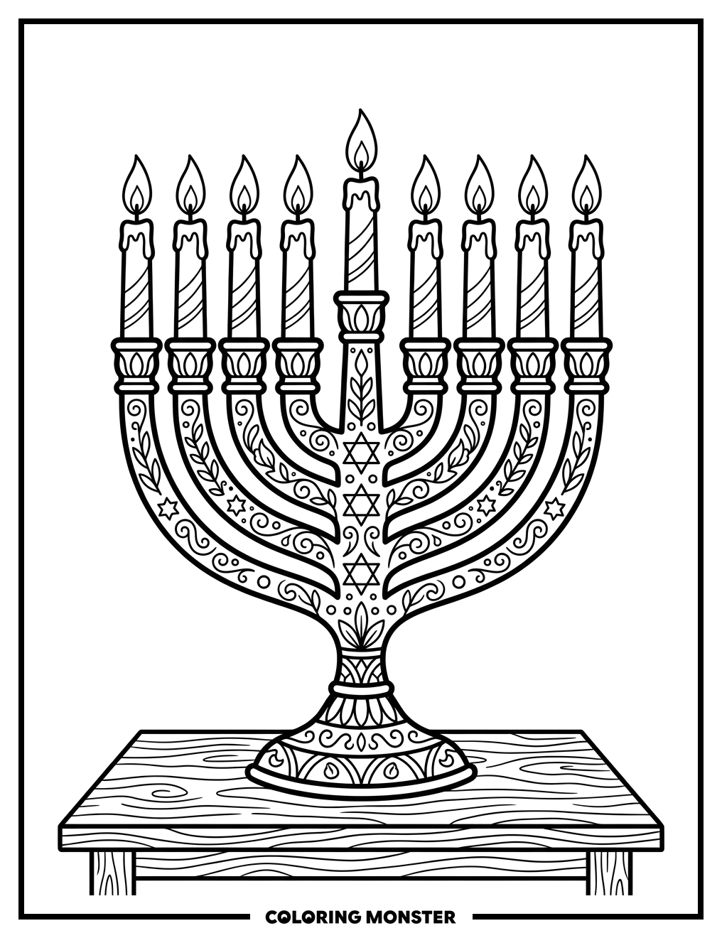 Decorated Menorah With Candles Coloring Page