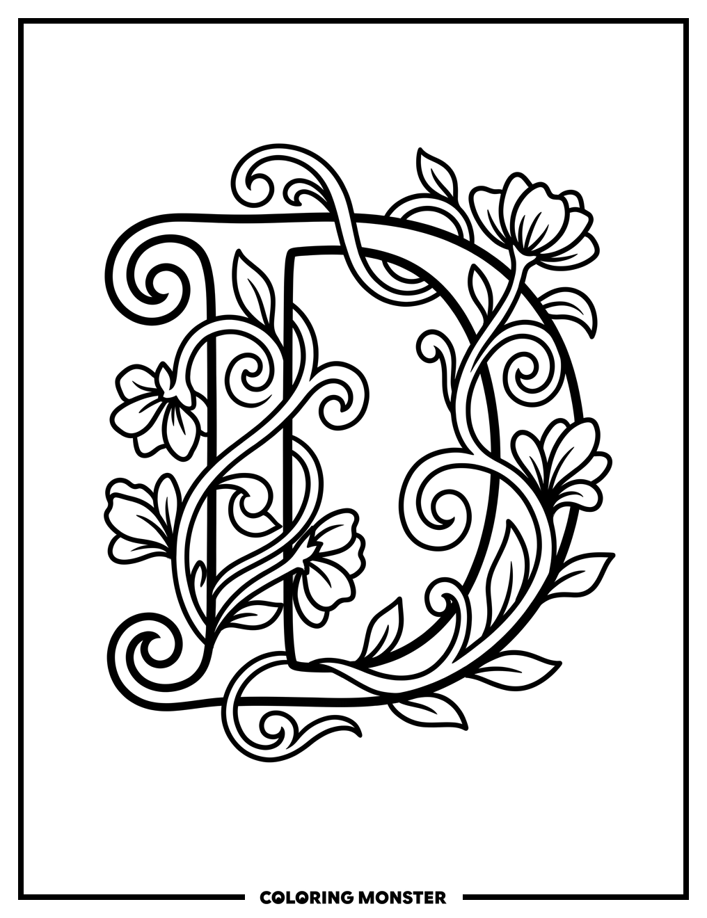 Decorative Letter D Coloring Page