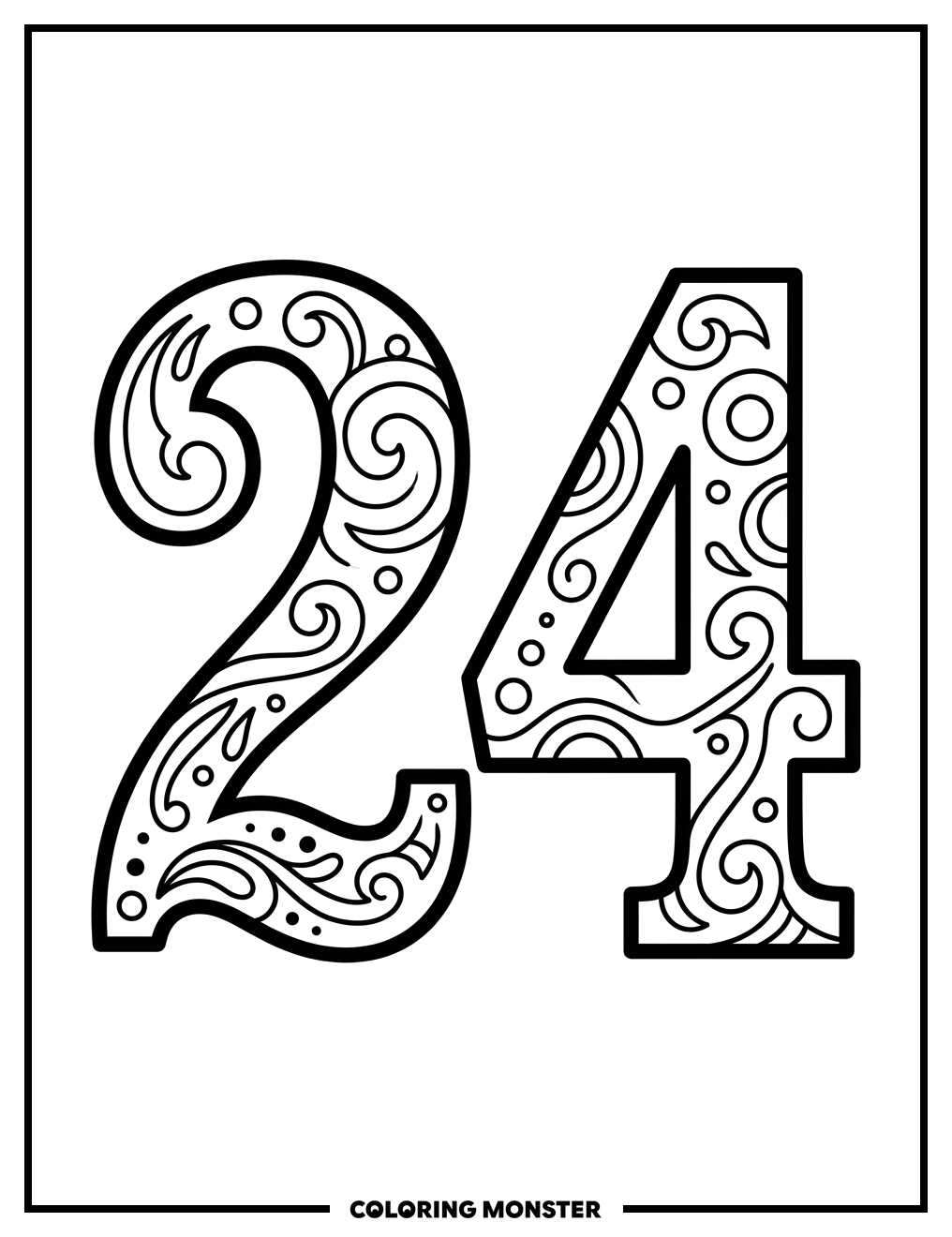 Decorative Number 24 Coloring Page