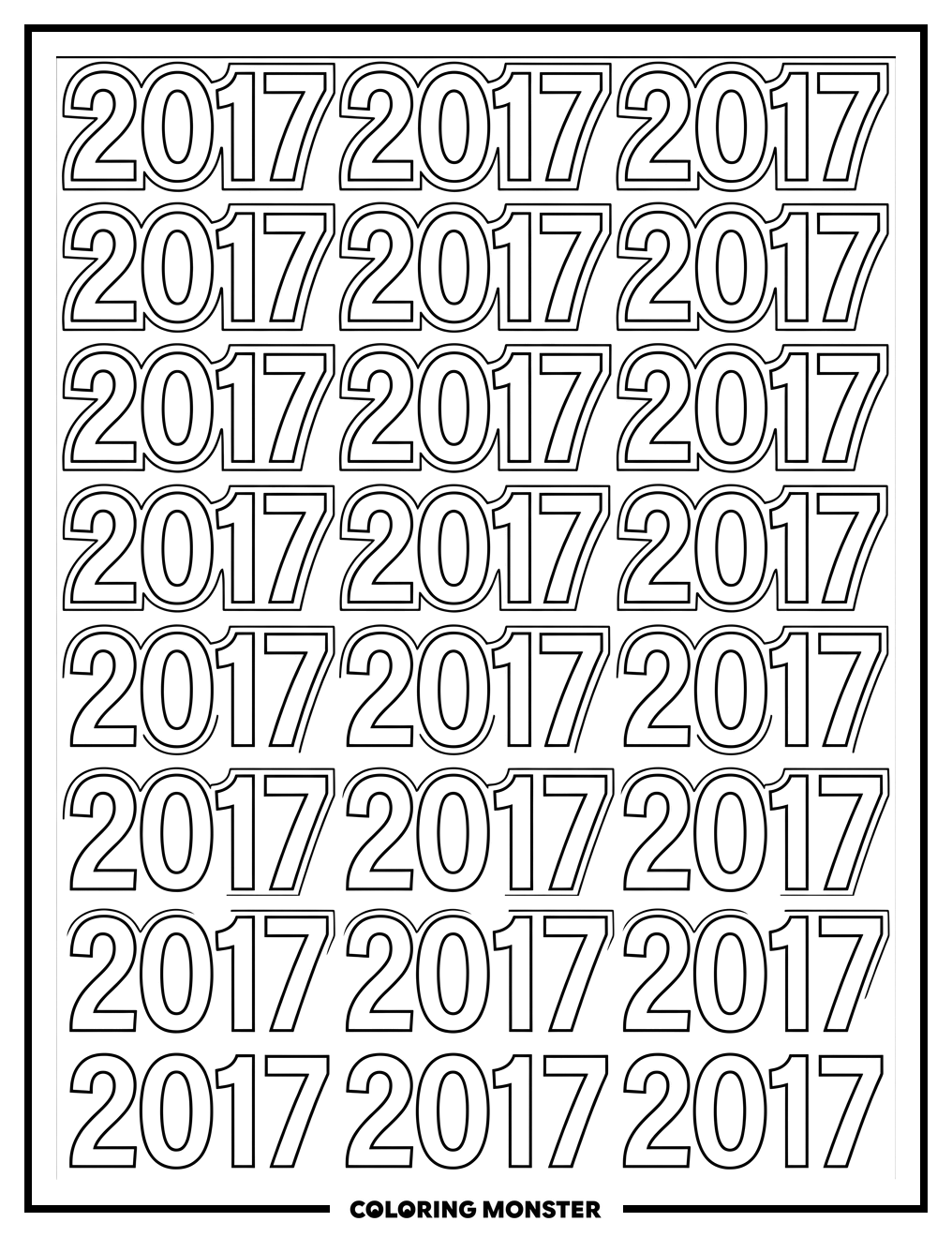 Decorative Number Pattern 2017 Coloring Page