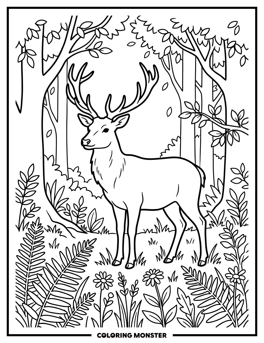 Deer in a Forest Clearing Coloring Page