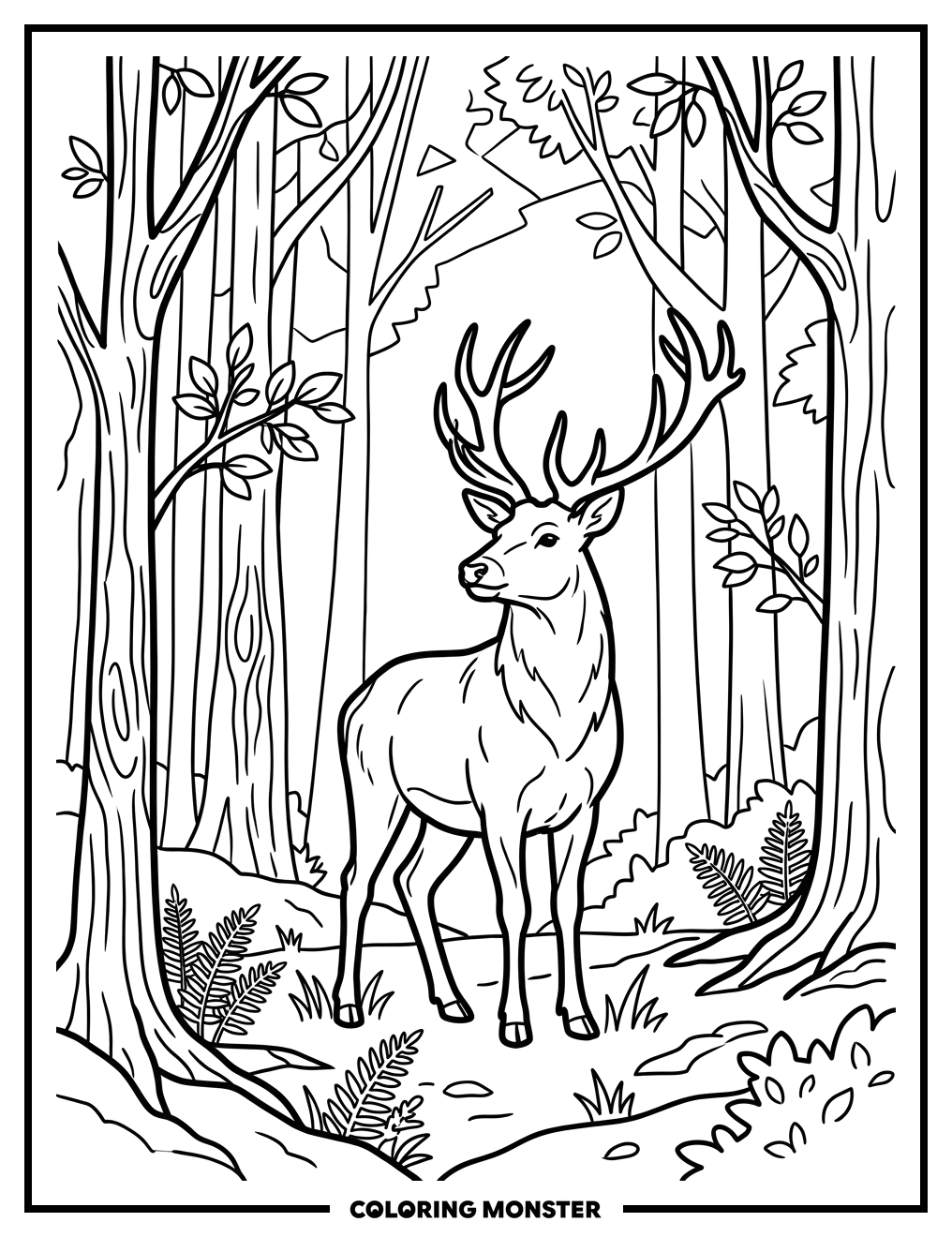 Deer In A Sunlit Forest Coloring Page