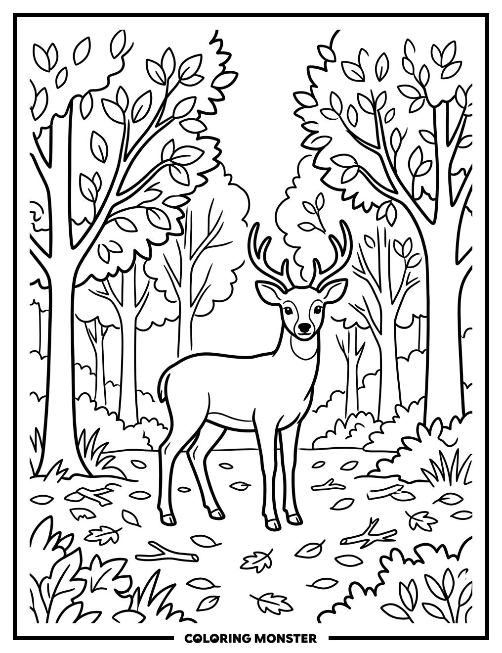Deer In Autumn Forest Coloring Page