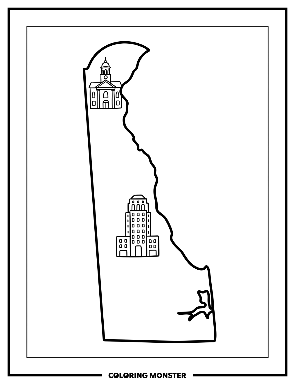 Delaware State Outline Landmarks Coloring Page