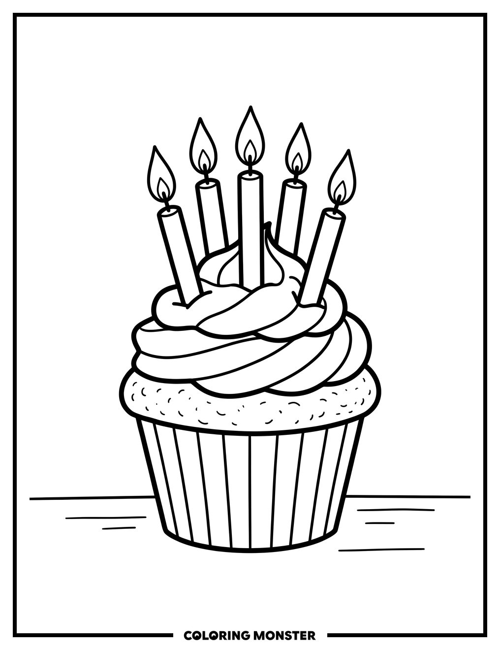 Delicious Cupcake With Birthday Candles Coloring Page