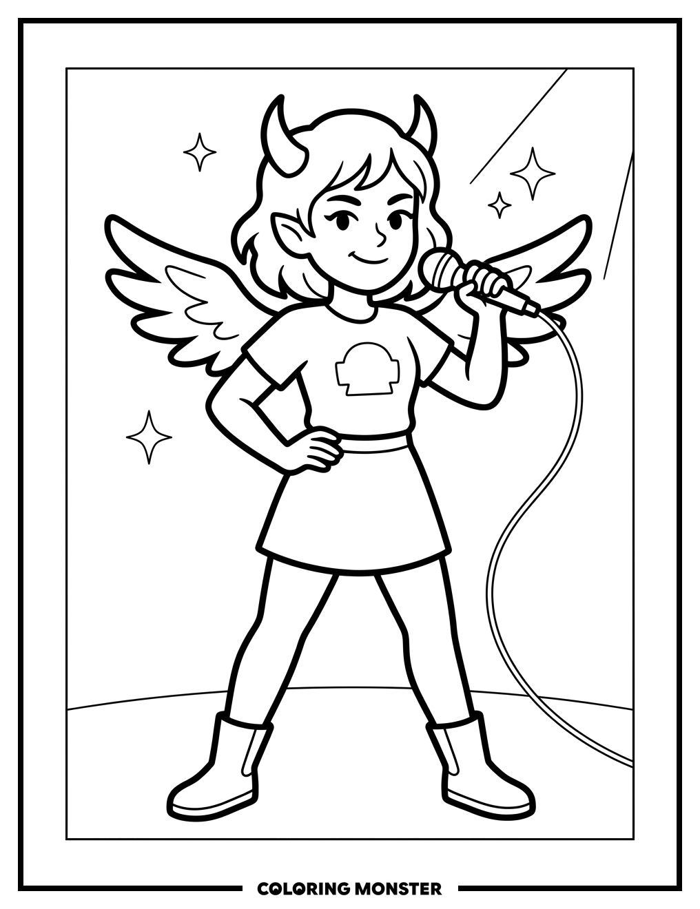 Demon Girl With Microphone Coloring Page