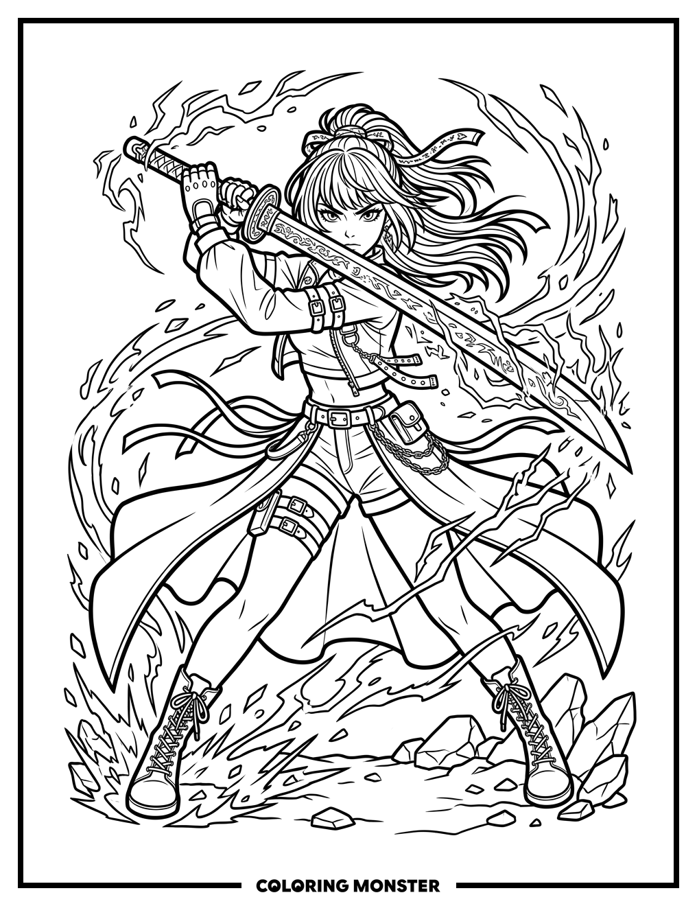 Demon Hunter In Action Pose Coloring Page