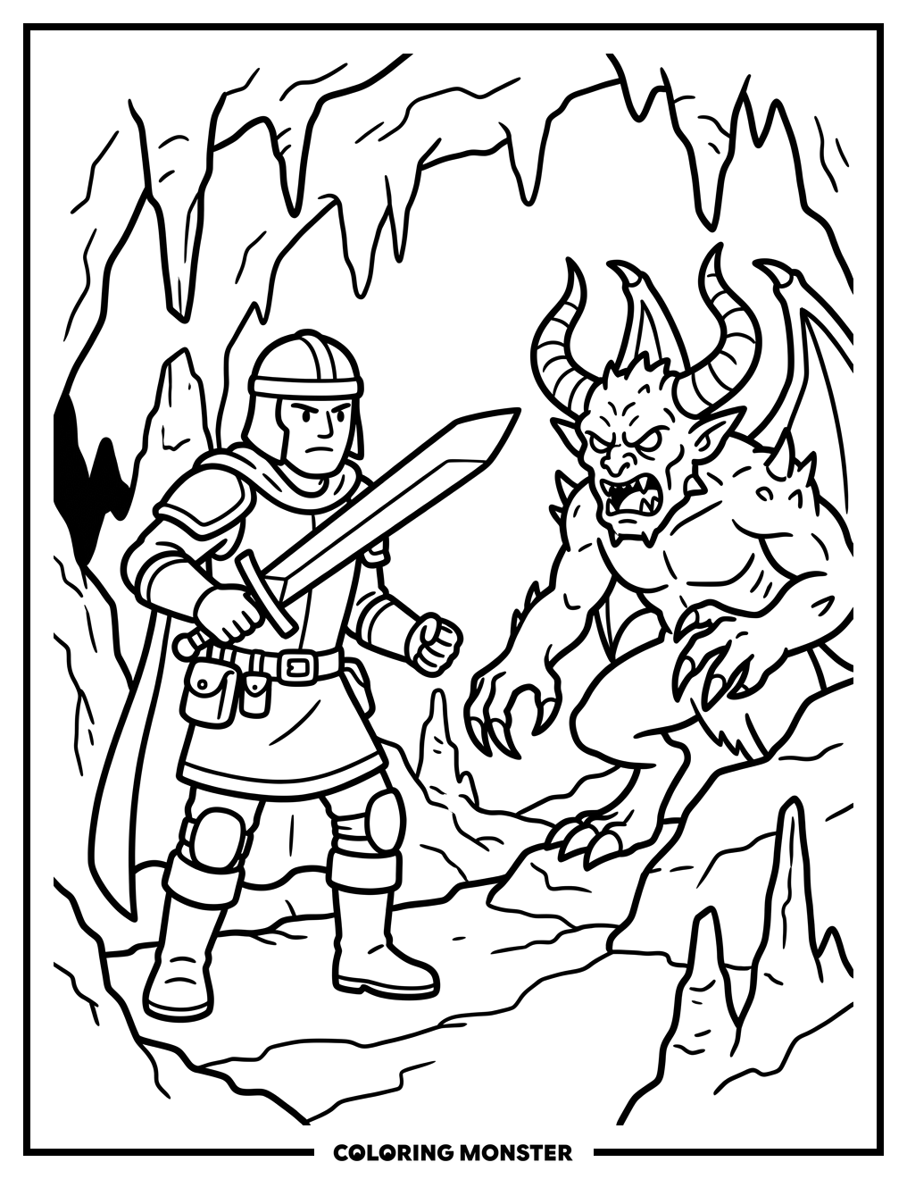 Demon Hunter Versus Demonic Beast Coloring Page