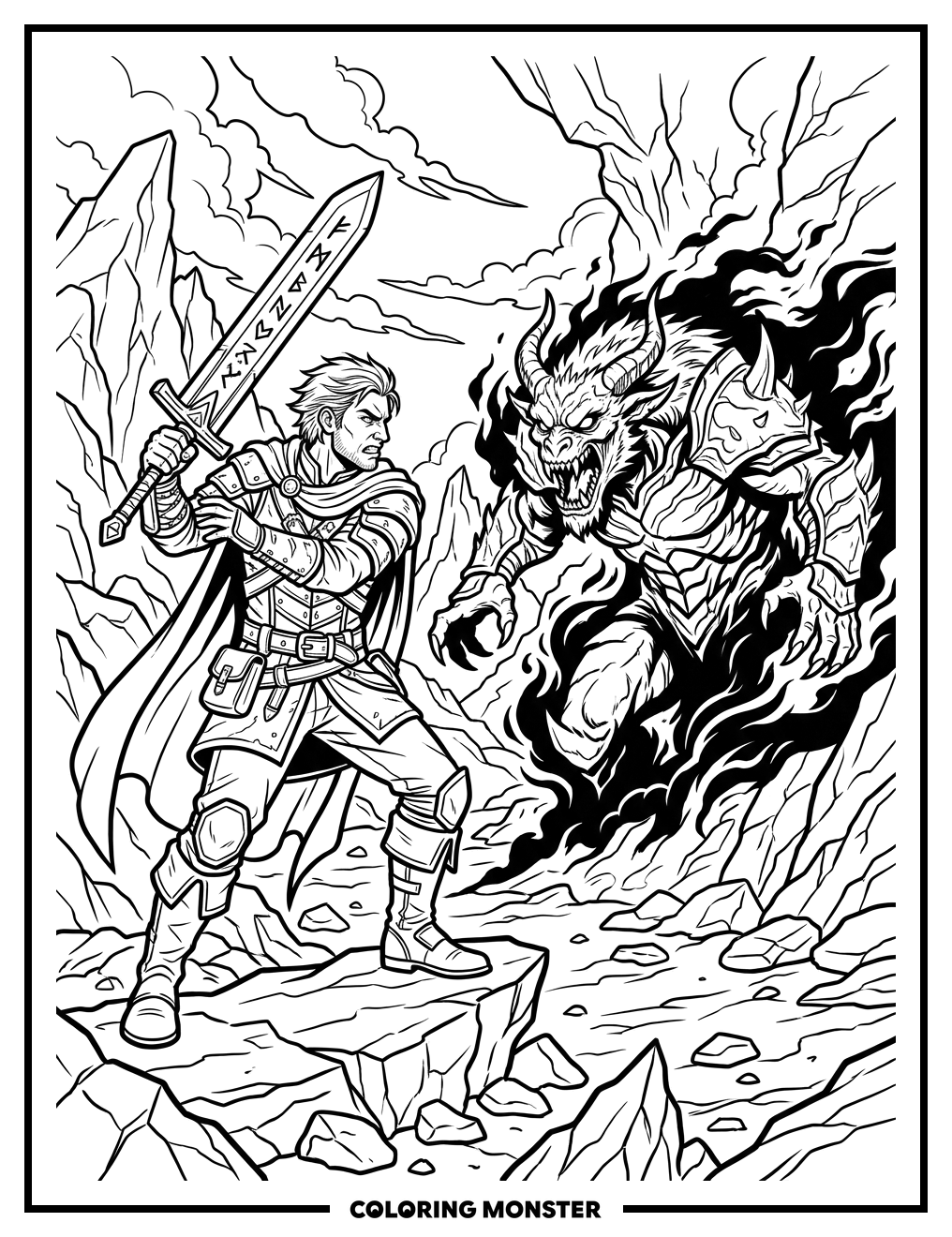 Demon Hunter Versus Shadow Beast Coloring Page