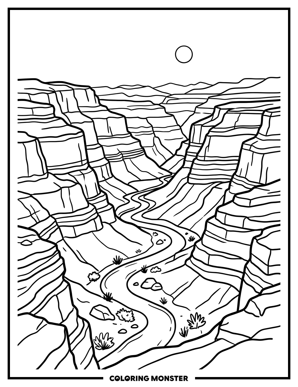 Desert Canyon Landscape Coloring Page