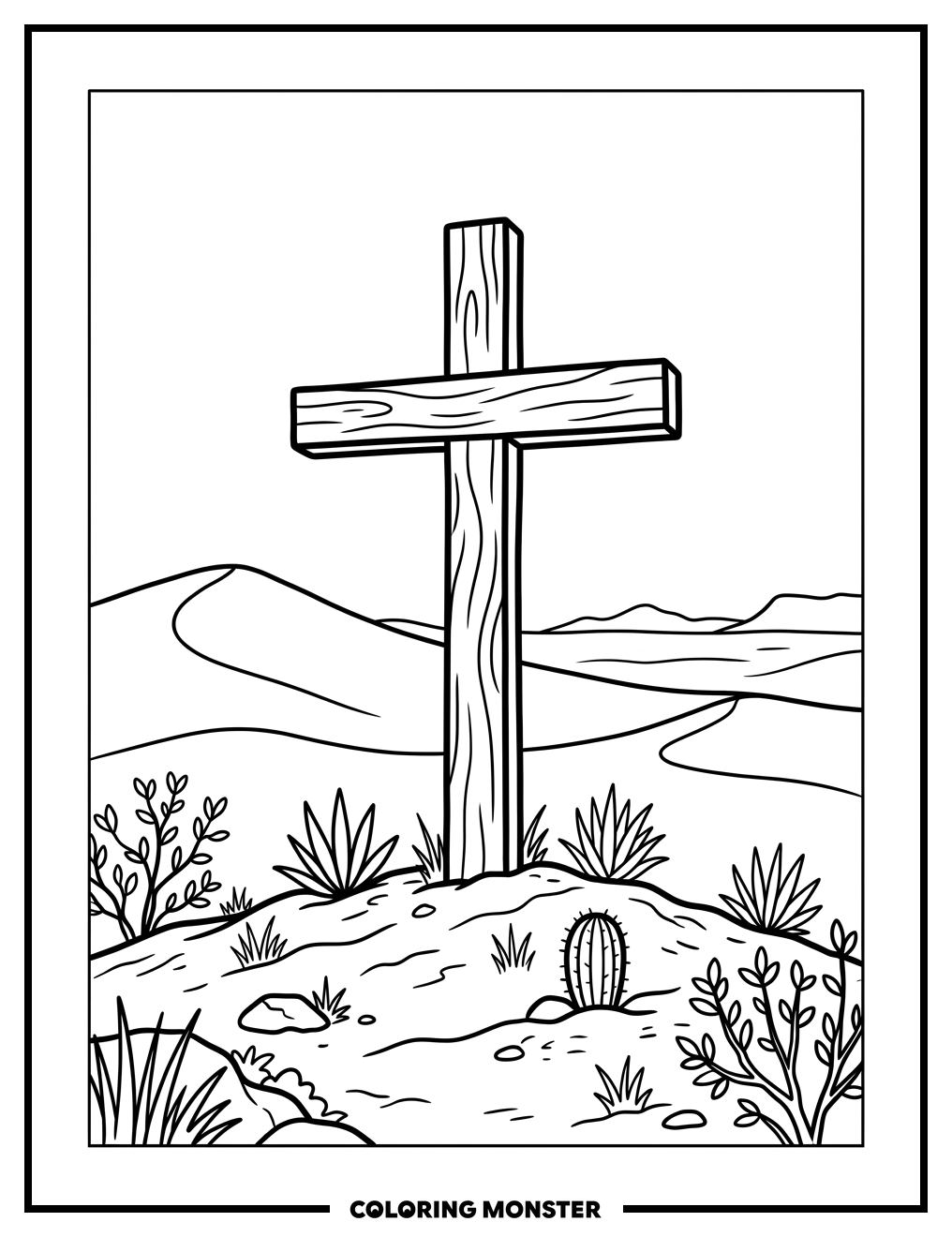 Desert Cross Silhouette Coloring Page