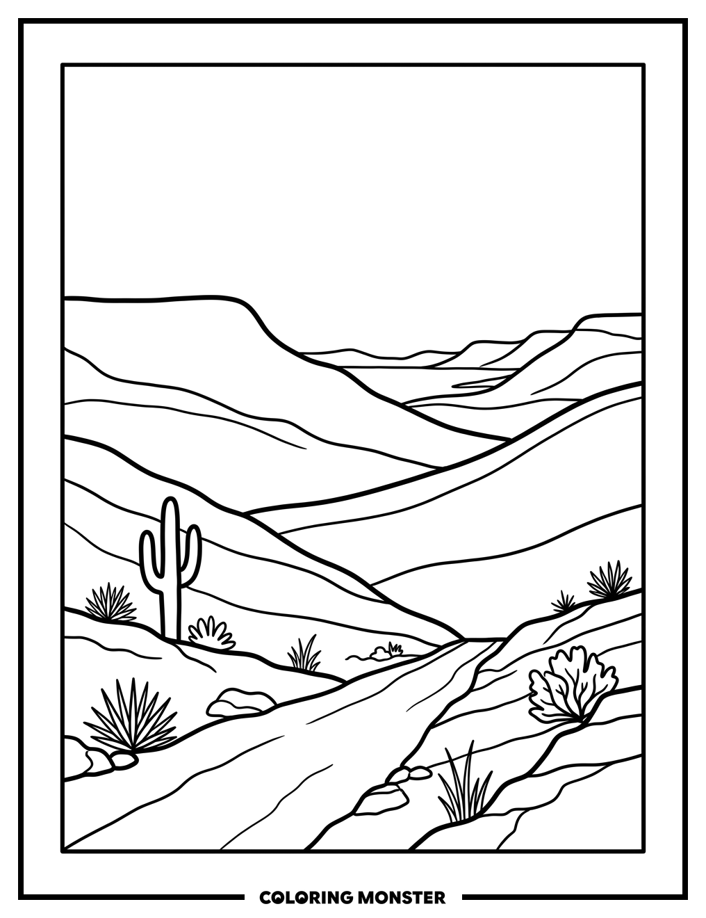 Desert Landscape with Rolling Hills Coloring Page