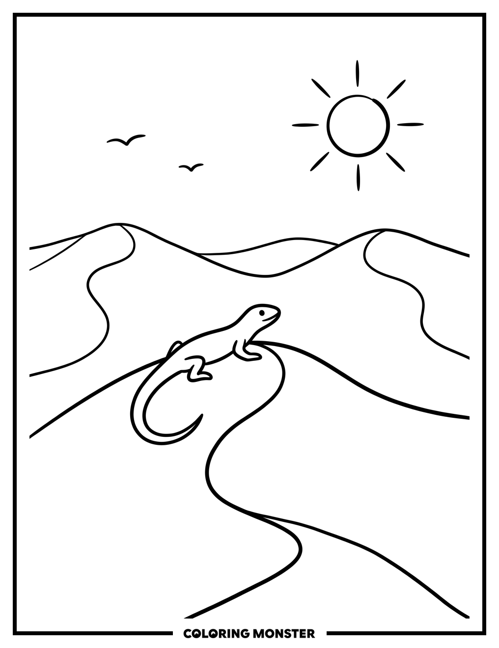 Desert Lizard on Sand Dune Coloring Page