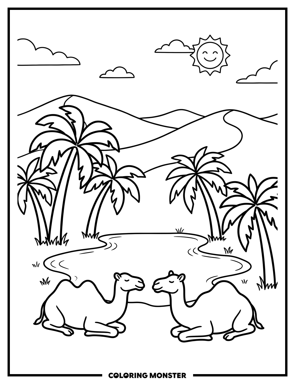 Desert Oasis Scene Coloring Page
