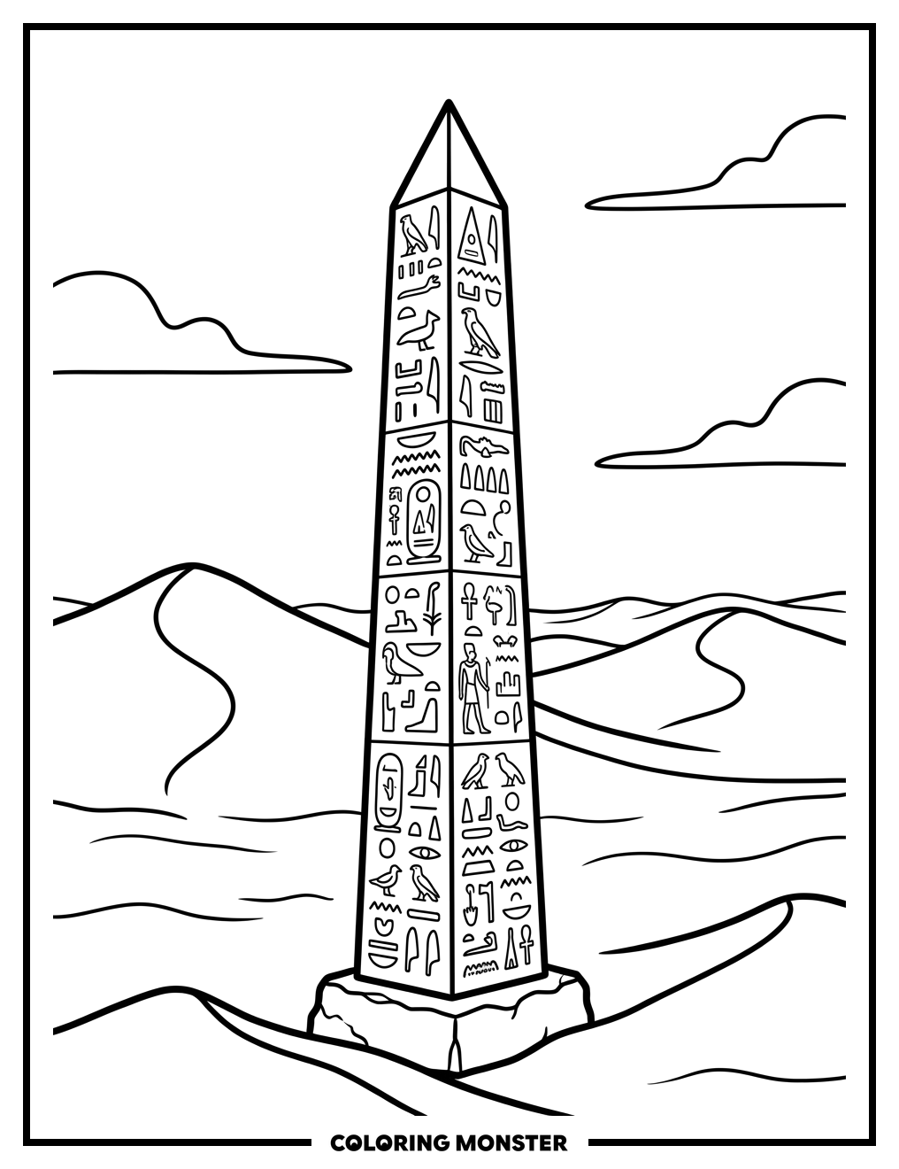 Desert Obelisk With Hieroglyphs Coloring Page