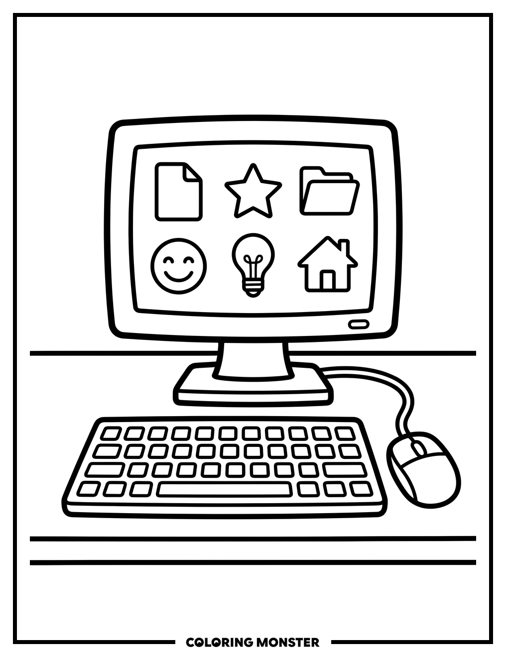 Desktop Computer Setup Coloring Page