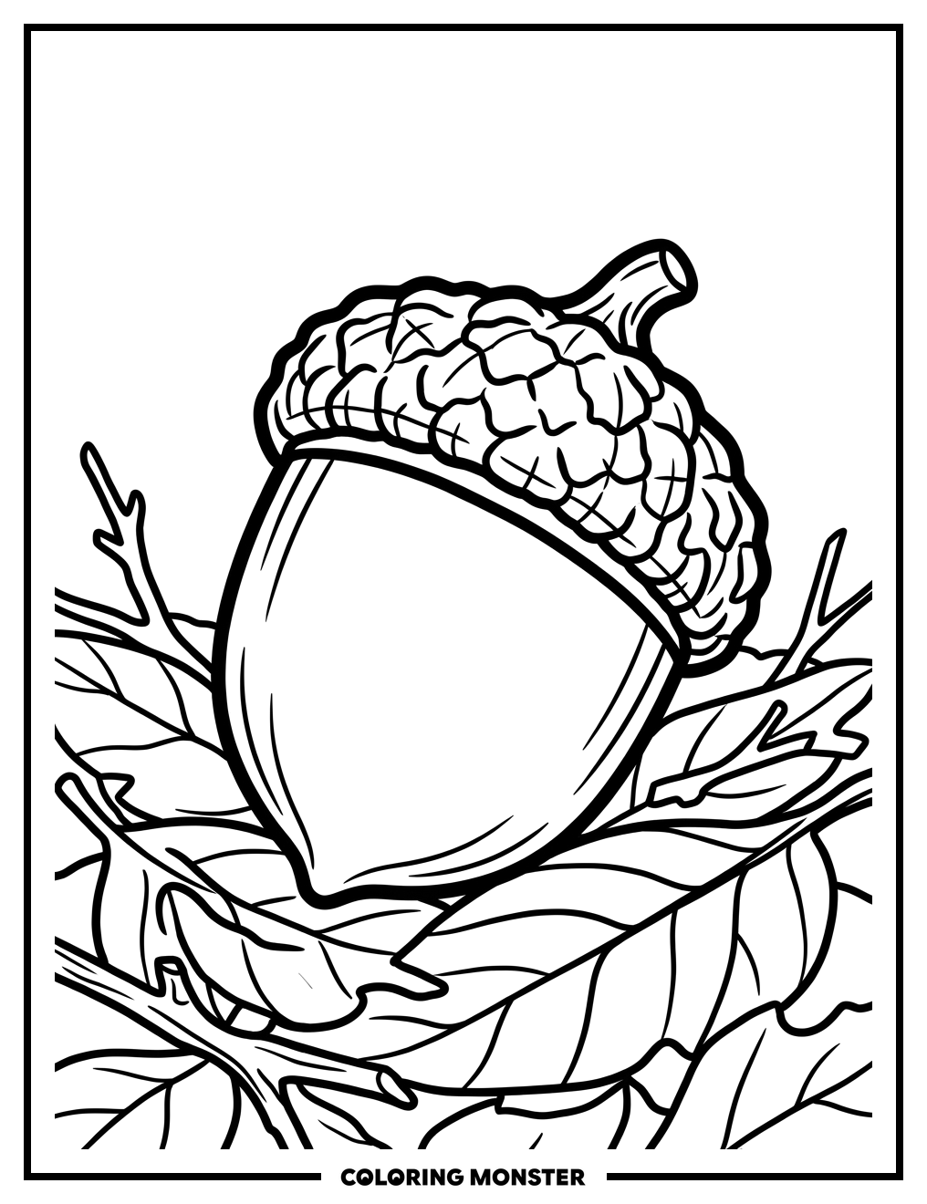 Detailed Acorn on Forest Floor Coloring Page