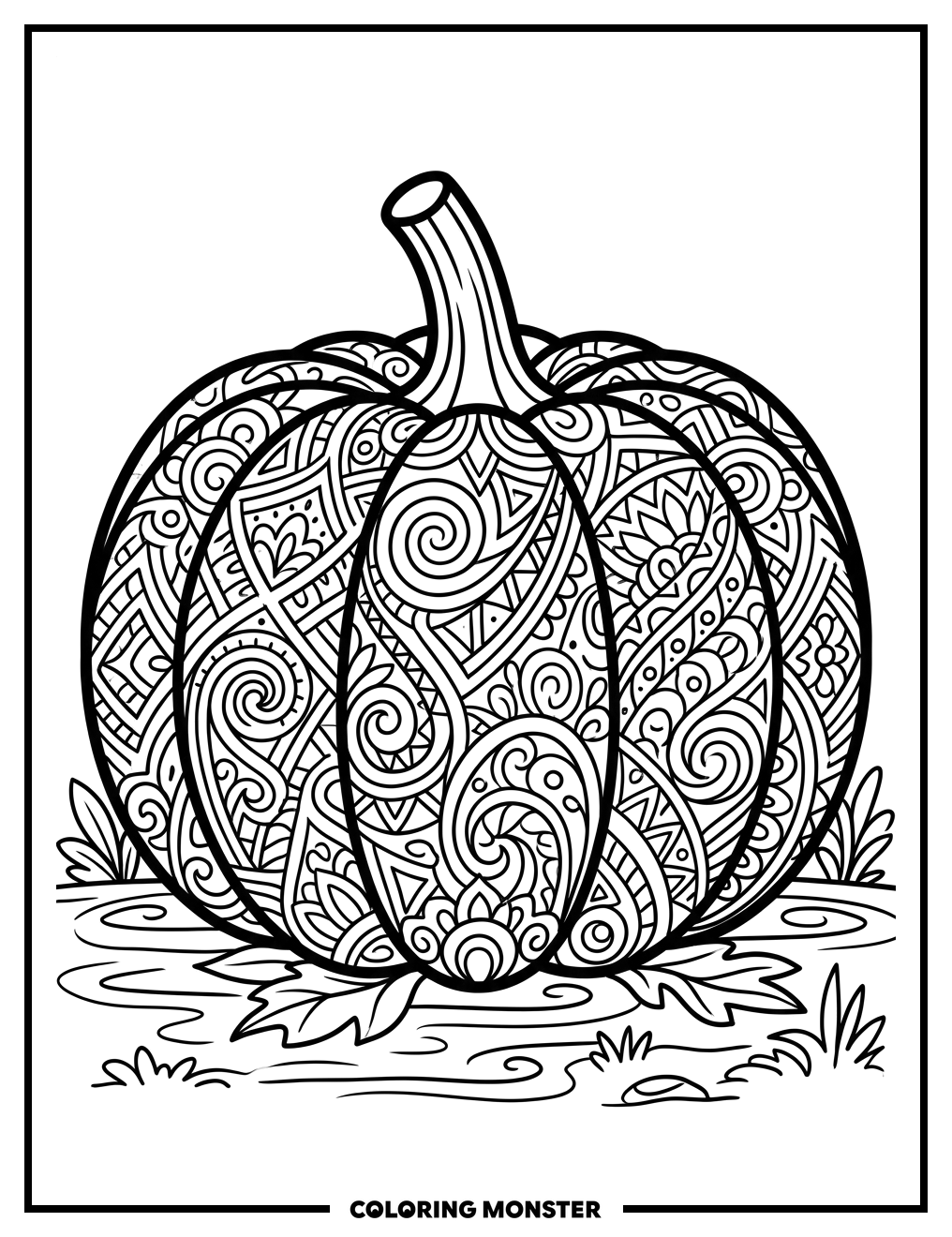 Detailed Pumpkin Art Coloring Page