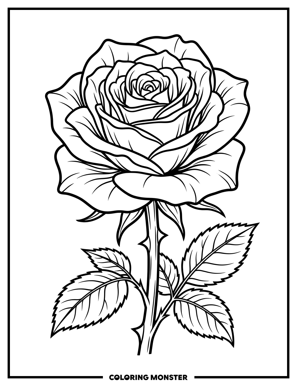 Detailed Rose in Full Bloom Coloring Page