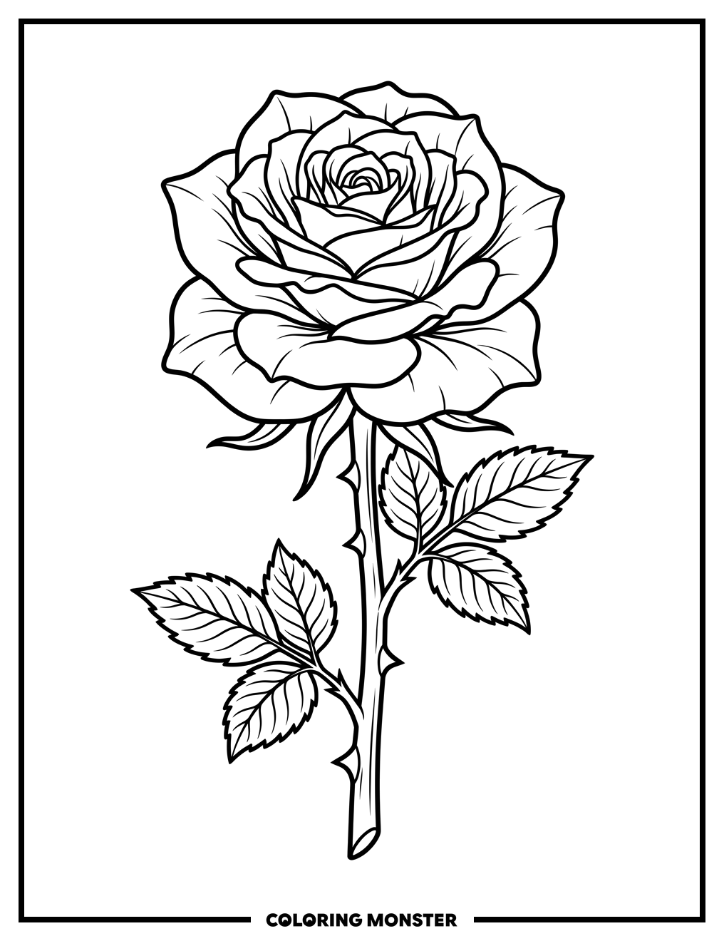Detailed Rose in Full Bloom Coloring Page