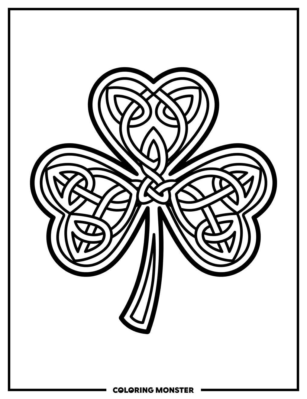 Detailed Shamrock With Celtic Knots Coloring Page