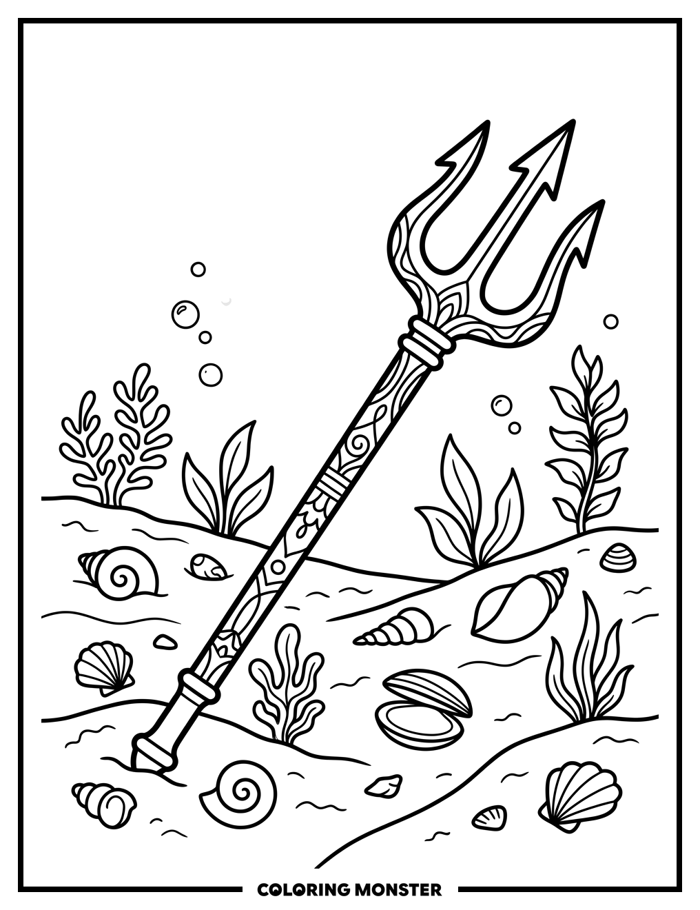 Detailed Trident on Seabed Coloring Page