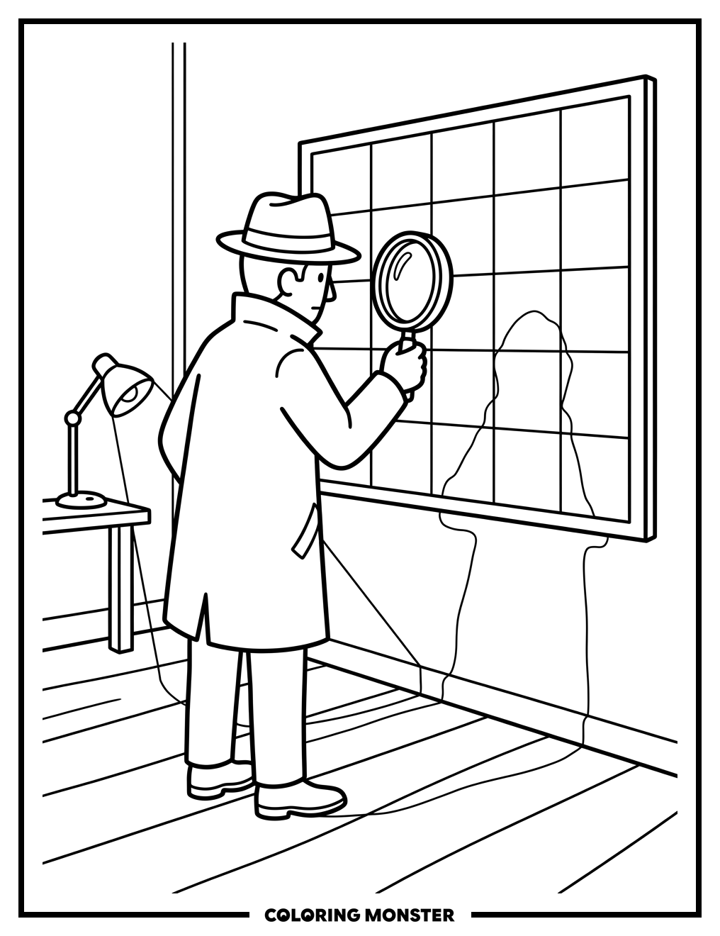 Detective Examining a Clue Board Coloring Page